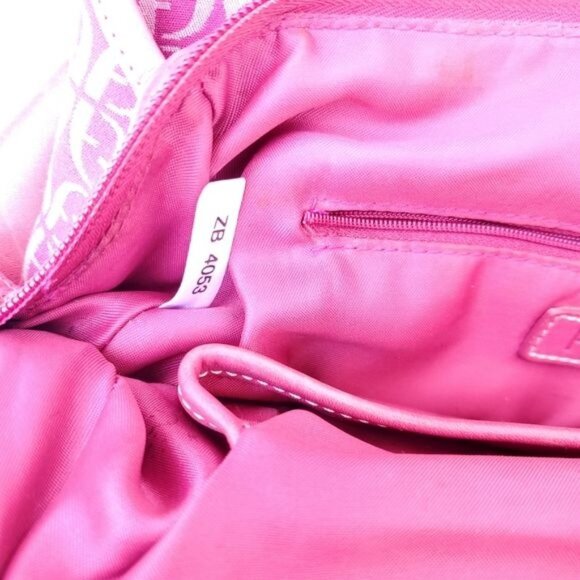 Vintage Fossil Pink Jacquard Shoulder Bag Magenta Signature Satchel Designer - Picture 8 of 9